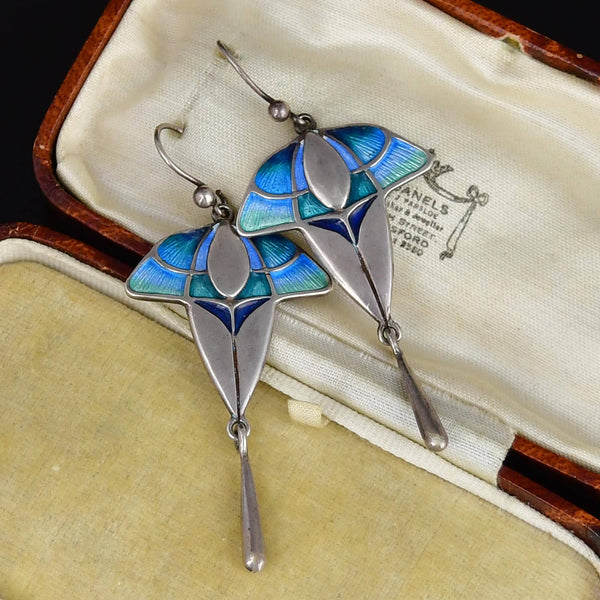 Vintage Enamel Sterling Silver Drop Earrings