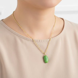 Vintage 9K Gold Emerald Lucky Bean Pendant Necklace - Boylerpf