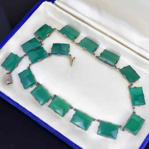 Art Deco Silver Chrysoprase Chalcedony Chain Necklace - Boylerpf