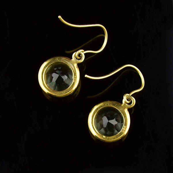 Vintage Gold Green Amethyst Button Dangle Earrings - Boylerpf