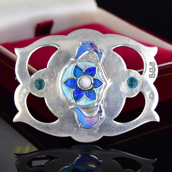 Arts & Crafts Sterling Silver Enamel Flower Brooch
