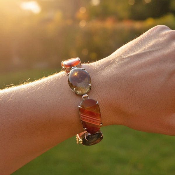 Antique Sterling Silver Banded Agate Moss Agate Bracelet - Boylerpf