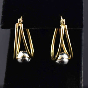 Two Tone Gold Double Hoop Vintage Earrings - Boylerpf