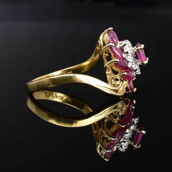 10K Gold Marquise Cut Ruby Diamond Pinwheel Statement Ring - Boylerpf