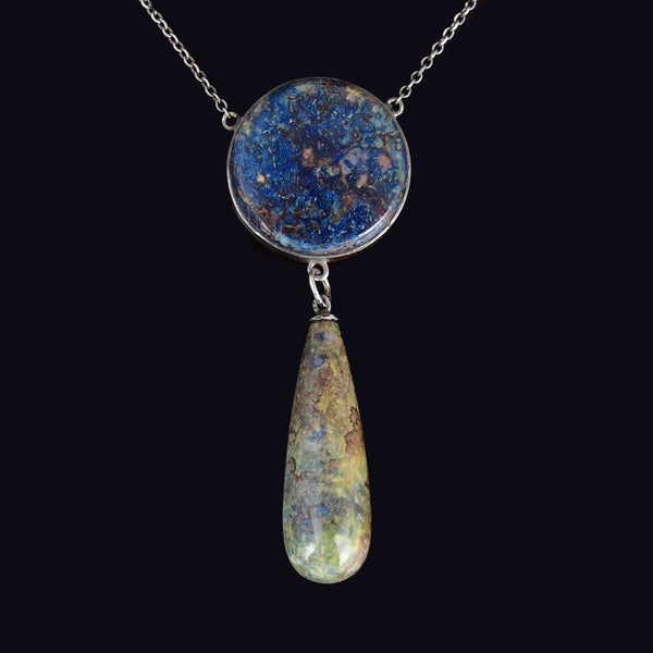 Silver Art Deco Scottish Blue Granite Agate Necklace