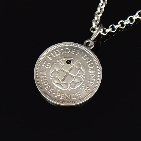 Vintage Three Pence Amethyst King George Coin Necklace - Boylerpf