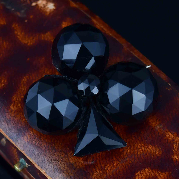 Antique Victorian French Jet Shamrock Brooch - Boylerpf