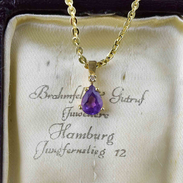 Vintage 14K Gold Diamond Amethyst Pendant Necklace - Boylerpf