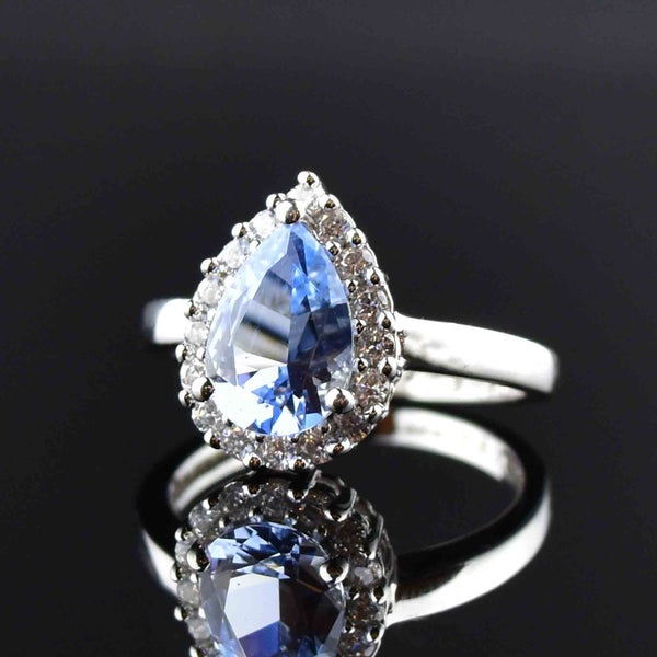 Vintage Sterling Silver Pear Cut Blue Topaz Halo Ring - Boylerpf