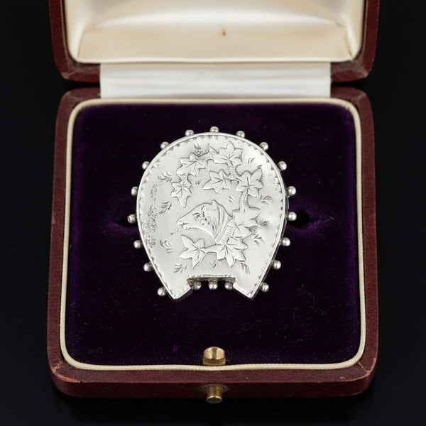 Antique Sterling Silver Victorian Horseshoe Hound Brooch