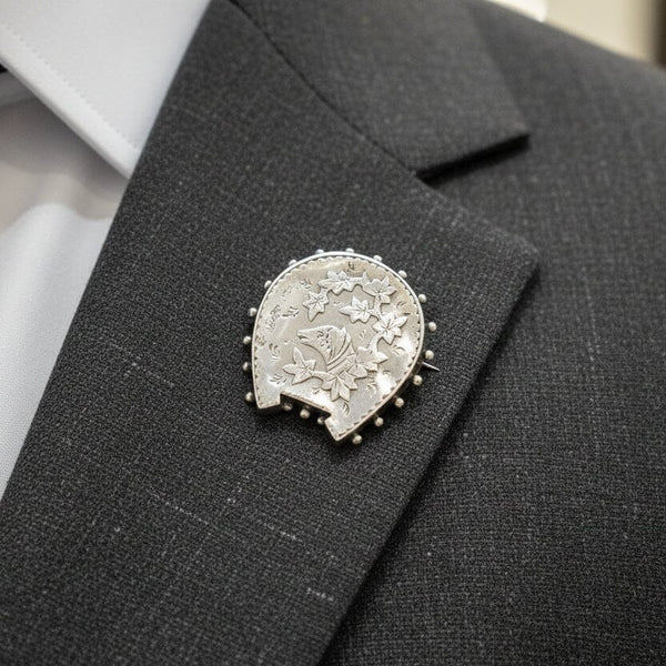 Antique Sterling Silver Victorian Horseshoe Hound Brooch