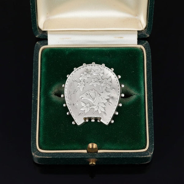 Antique Sterling Silver Victorian Horseshoe Hound Brooch