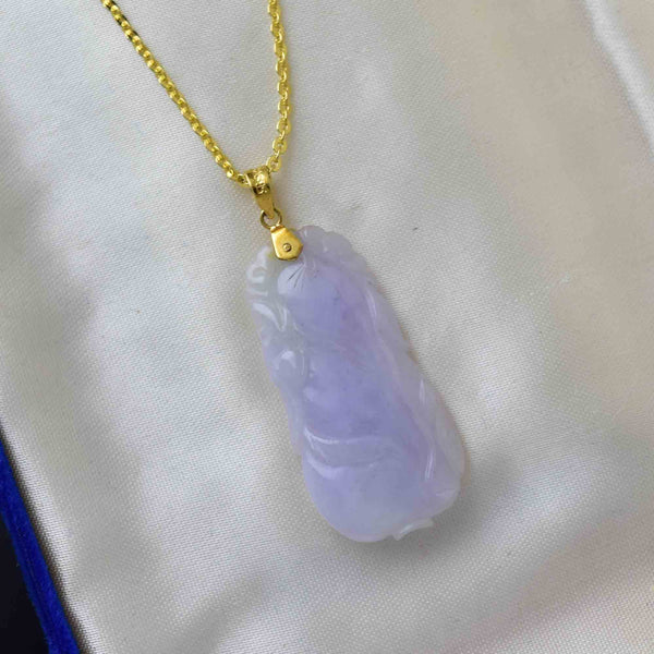 Vintage Carved Purple Jade Pendant Necklace in 14K Gold - Boylerpf