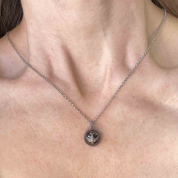 Vintage Silver Domed Garnet Swallow Pendant Necklace - Boylerpf