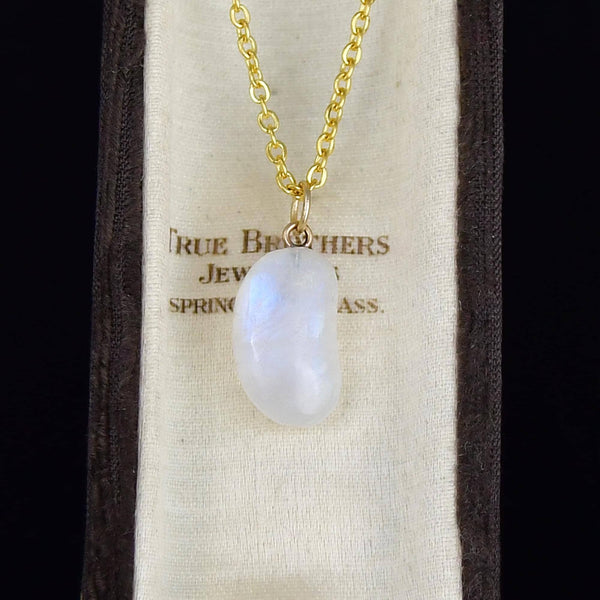 ON HOLD Vintage Gold Moonstone Lucky Bean Charm Necklace