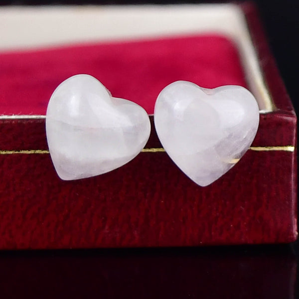 Vintage 14K Gold Rose Quartz Heart Stud Earrings - Boylerpf
