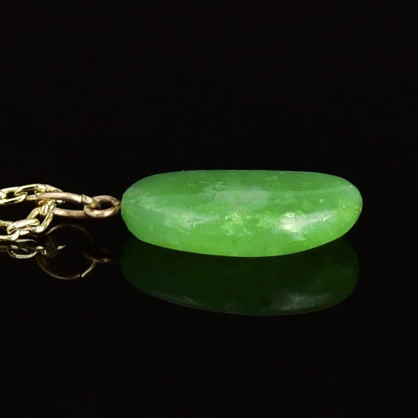 Vintage 9K Gold Emerald Lucky Bean Pendant Necklace - Boylerpf