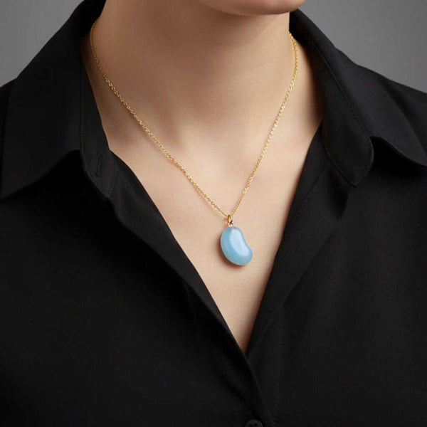 Vintage Blue Chalcedony Lucky Bean Charm in 9K Gold - Boylerpf