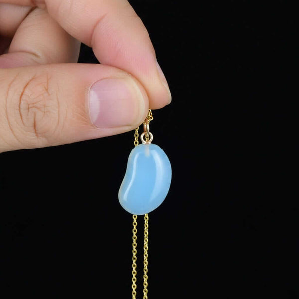 Vintage Blue Chalcedony Lucky Bean Charm in 9K Gold - Boylerpf