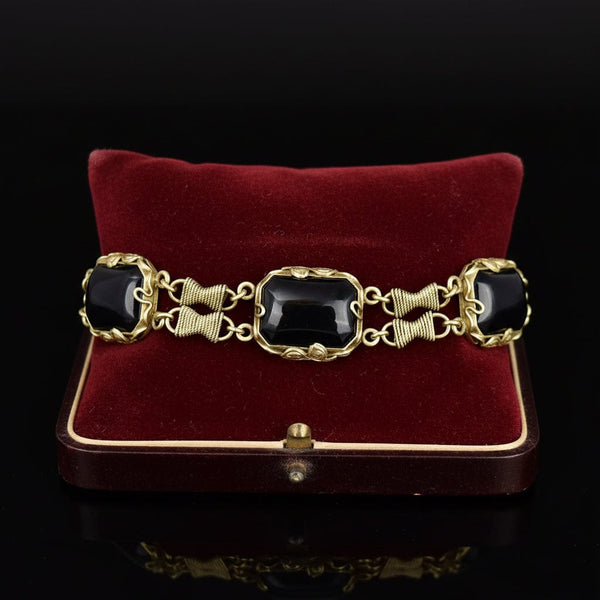 Sterling Silver Gold Vermeil Rope Onyx Chain Bracelet - Boylerpf
