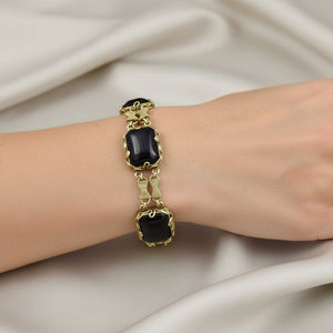 Sterling Silver Gold Vermeil Rope Onyx Chain Bracelet - Boylerpf