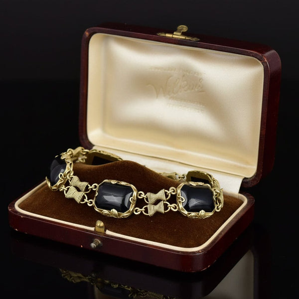 Sterling Silver Gold Vermeil Rope Onyx Chain Bracelet - Boylerpf
