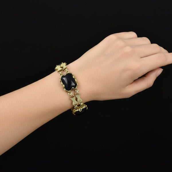 Sterling Silver Gold Vermeil Rope Onyx Chain Bracelet - Boylerpf