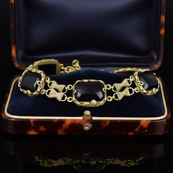 Sterling Silver Gold Vermeil Rope Onyx Chain Bracelet - Boylerpf