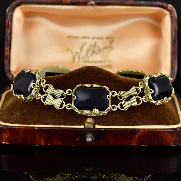 Sterling Silver Gold Vermeil Rope Onyx Chain Bracelet - Boylerpf