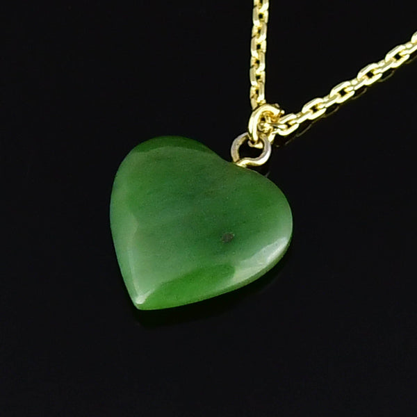 Vintage Carved Nephrite Jade Heart Charm Necklace - Boylerpf