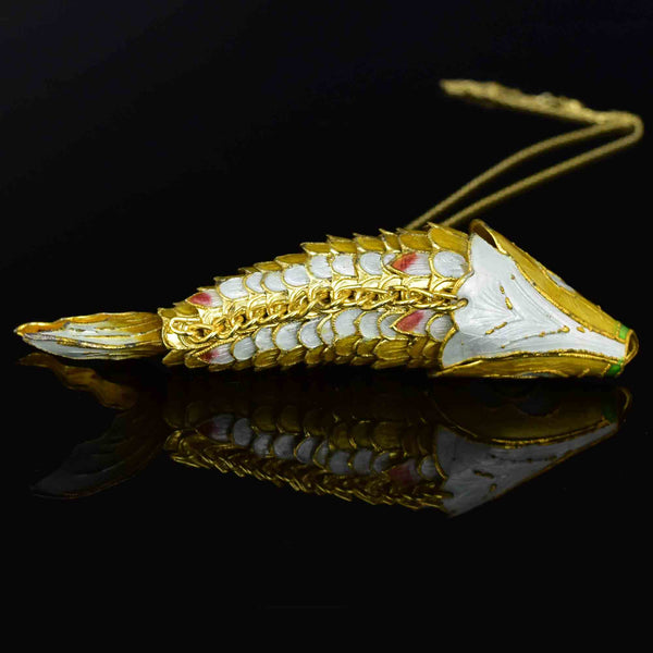 Vintage Articulated Gold Vermeil Yellow Enamel Koi Fish Necklace - Boylerpf