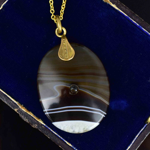 Antique Victorian Banded Agate Aberystwith Wales Stanhope Necklace - Boylerpf