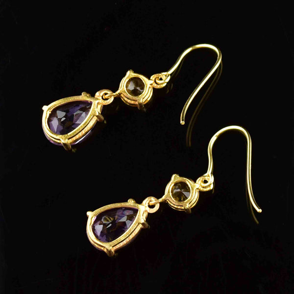 Vintage Amethyst Citrine Gold Teardrop Earrings - Boylerpf