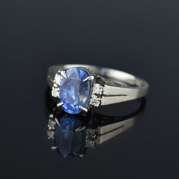 DEPOSIT Vintage Platinum Diamond Natural Blue Sapphire Ring - Boylerpf