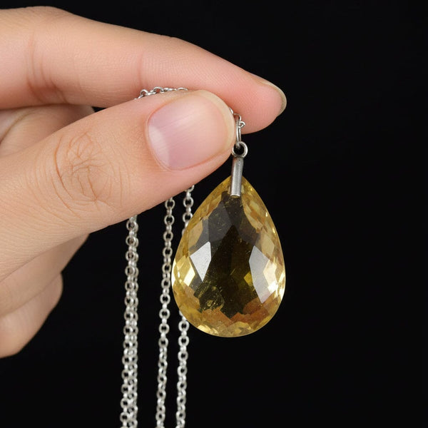 Vintage Sterling Silver Faceted Citrine Teardrop Pendant Necklace - Boylerpf