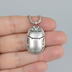 Antique Heavy Sterling Silver Scarab Pendant Necklace - Boylerpf