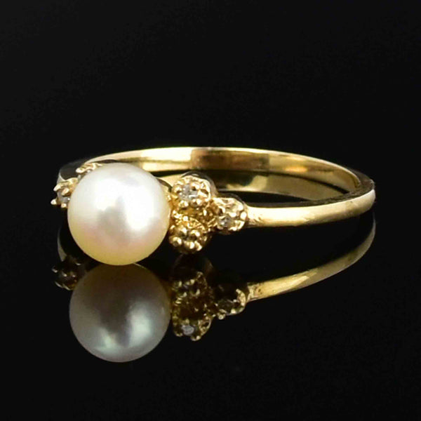 Vintage 14K Gold Diamond Pearl Engagement Ring