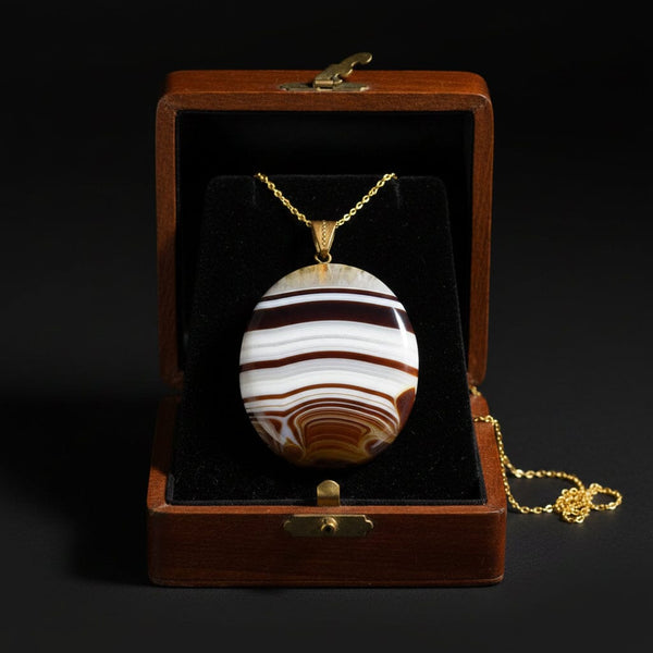 Victorian Large Banded Agate Pendant Necklace