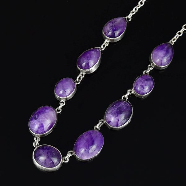 Vintage Sterling Silver Amethyst Cabochon Necklace - Boylerpf