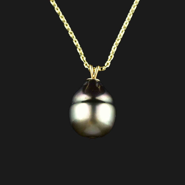 Vintage 14K Gold Baroque Black Pearl Pendant Necklace - Boylerpf