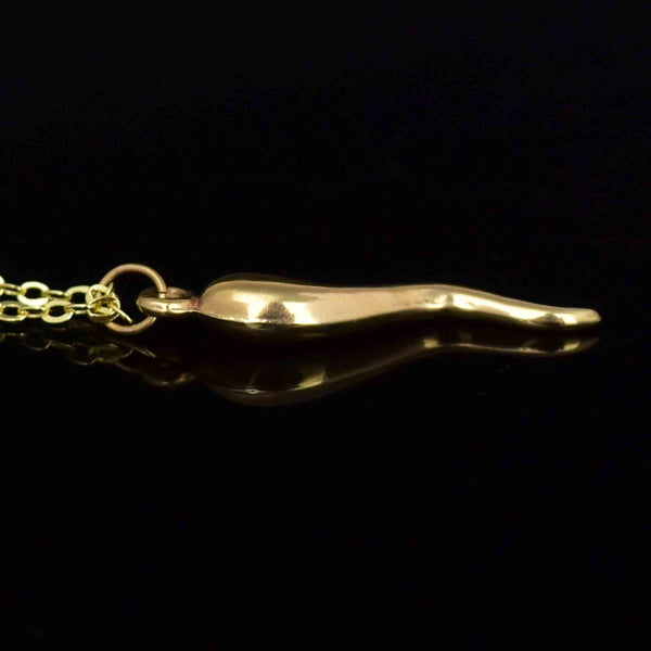 Vintage Solid 14K Gold Cornicello Italian Horn Pendant Necklace - Boylerpf
