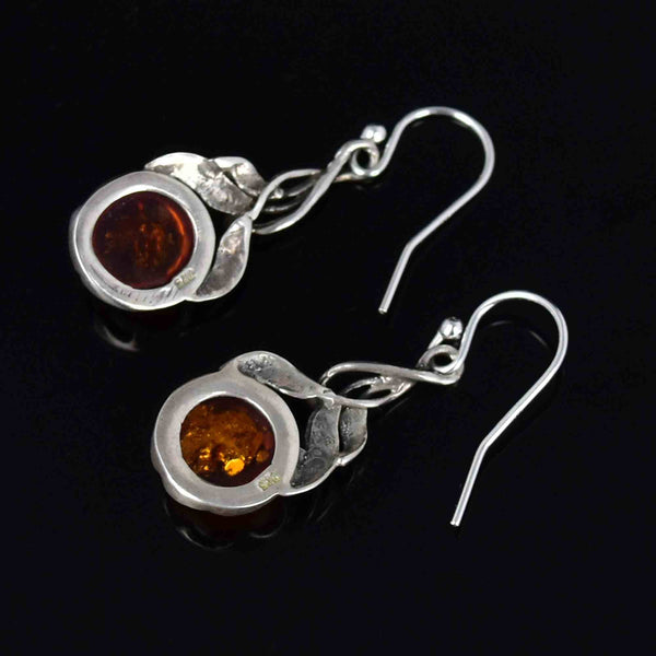 Arts and Crafts Style Silver Natural Baltic Amber Drop Earrings - Boylerpf