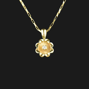 14K Gold Diamond Solitaire Buttercup Pendant Necklace - Boylerpf