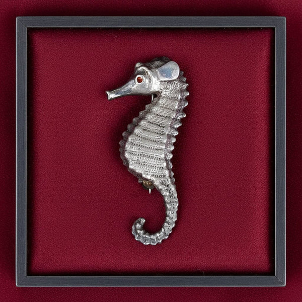 Vintage Sterling Silver Garnet Seahorse Brooch - Boylerpf