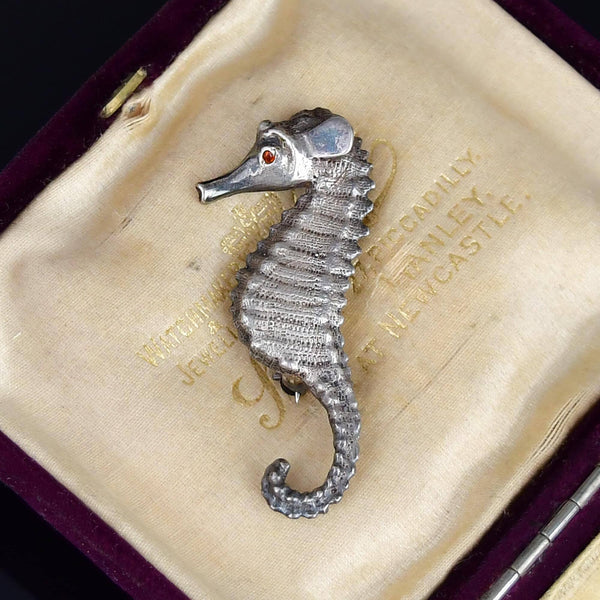 Vintage Sterling Silver Garnet Seahorse Brooch - Boylerpf