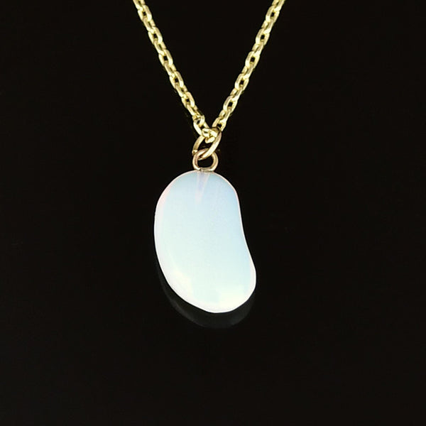 Vintage Opaline Glass 9K Gold Lucky Bean Charm Pendant Necklace - Boylerpf