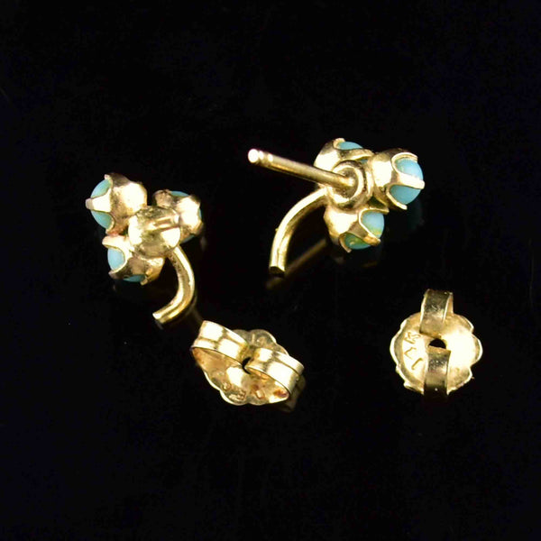 Vintage 14K Gold Turquoise Clover Stud Earrings - Boylerpf