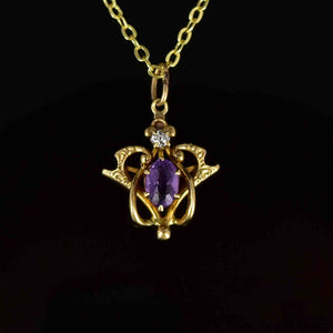 Antique Edwardian 14K Gold Diamond Amethyst Pendant Necklace - Boylerpf