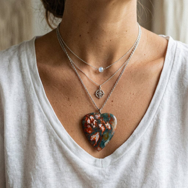 Vintage Scottish Moss Agate Heart Silver Necklace