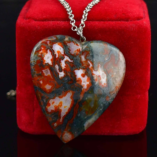 Vintage Scottish Moss Agate Heart Silver Necklace